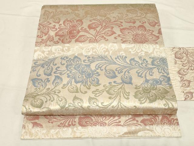 平和屋着物●九寸名古屋帯 更紗文 金糸 正絹 逸品 CABC8426dy