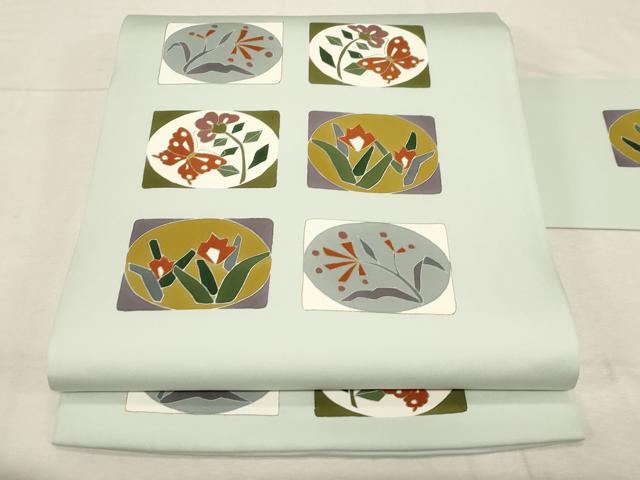 平和屋着物●塩瀬 九寸名古屋帯 駒刺繍 草花文 金彩 正絹 逸品 CABC8428dy