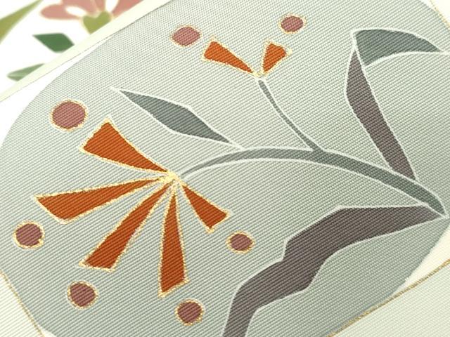 平和屋着物●塩瀬 九寸名古屋帯 駒刺繍 草花文 金彩 正絹 逸品 CABC8428dy
