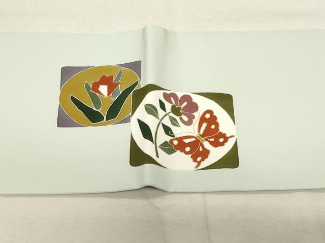 平和屋着物●塩瀬 九寸名古屋帯 駒刺繍 草花文 金彩 正絹 逸品 CABC8428dy
