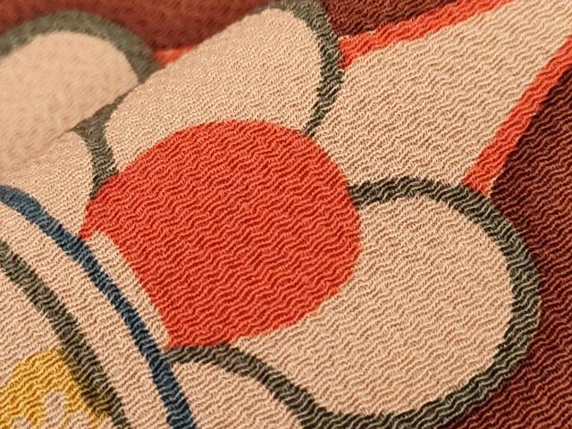 平和屋着物●全通柄九寸名古屋帯 花鳥文 鬼しぼ縮緬 正絹 逸品 CABC8430dy