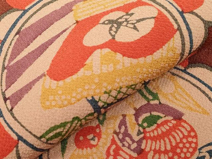 平和屋着物●全通柄九寸名古屋帯 花鳥文 鬼しぼ縮緬 正絹 逸品 CABC8430dy