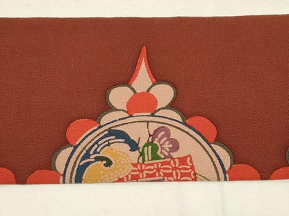 平和屋着物●全通柄九寸名古屋帯 花鳥文 鬼しぼ縮緬 正絹 逸品 CABC8430dy