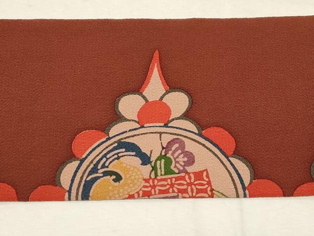平和屋着物●全通柄九寸名古屋帯 花鳥文 鬼しぼ縮緬 正絹 逸品 CABC8430dy