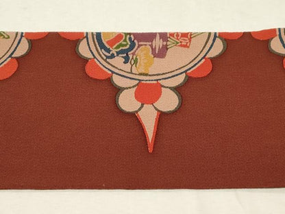 平和屋着物●全通柄九寸名古屋帯 花鳥文 鬼しぼ縮緬 正絹 逸品 CABC8430dy