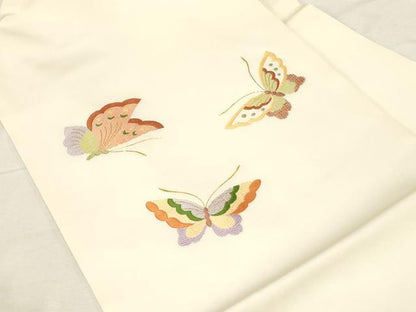 平和屋着物●塩瀬 九寸名古屋帯 総刺繍 舞蝶文 金糸 正絹 逸品 CABC8432dy
