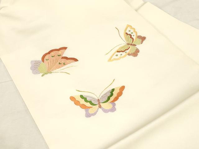 平和屋着物●塩瀬 九寸名古屋帯 総刺繍 舞蝶文 金糸 正絹 逸品 CABC8432dy