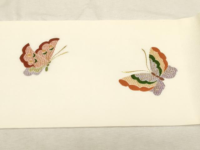 平和屋着物●塩瀬 九寸名古屋帯 総刺繍 舞蝶文 金糸 正絹 逸品 CABC8432dy