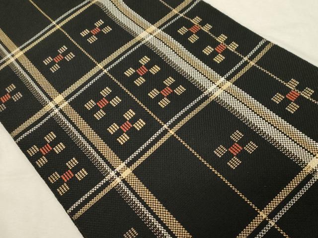 平和屋着物●本場筑前博多織 八寸名古屋帯 吉祥間道 黒地 正絹 逸品 CABC8434dy