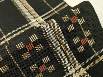 平和屋着物●本場筑前博多織 八寸名古屋帯 吉祥間道 黒地 正絹 逸品 CABC8434dy