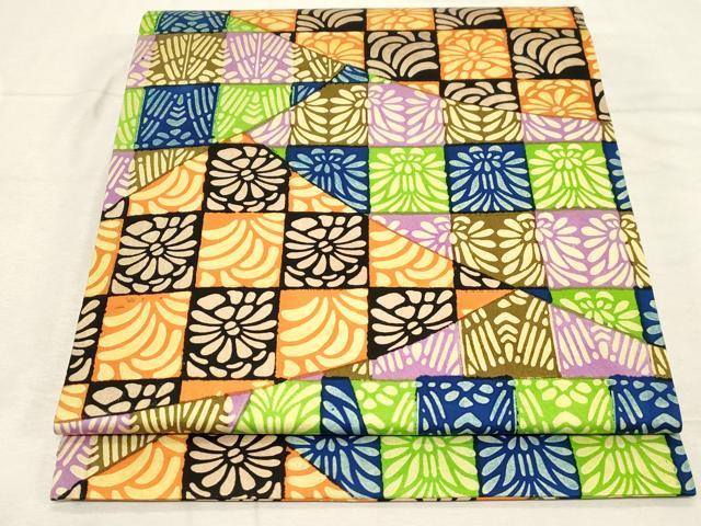 平和屋着物●九寸開き名古屋帯 切嵌市松花文 正絹 逸品 CABC8436dy