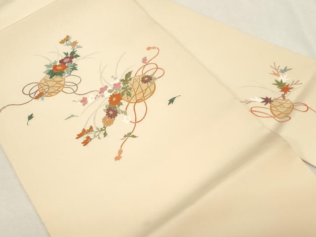 平和屋着物●塩瀬 九寸名古屋帯 花籠文 金彩 正絹 逸品 CABC8437dy