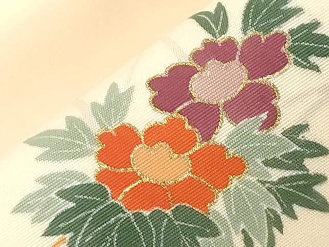 平和屋着物●塩瀬 九寸名古屋帯 花籠文 金彩 正絹 逸品 CABC8437dy