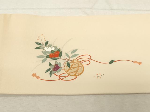 平和屋着物●塩瀬 九寸名古屋帯 花籠文 金彩 正絹 逸品 CABC8437dy