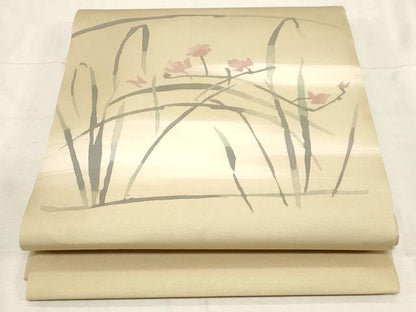 平和屋着物●塩瀬 九寸開き名古屋帯 ろうけつ染め 草花文 逸品 CABC8439dy