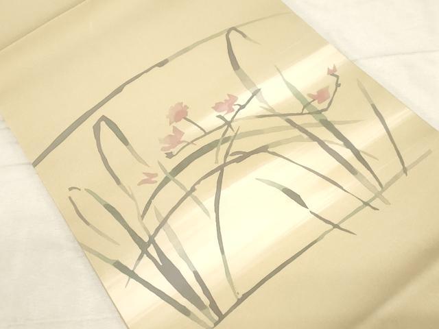平和屋着物●塩瀬 九寸開き名古屋帯 ろうけつ染め 草花文 逸品 CABC8439dy