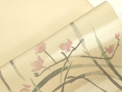 平和屋着物●塩瀬 九寸開き名古屋帯 ろうけつ染め 草花文 逸品 CABC8439dy
