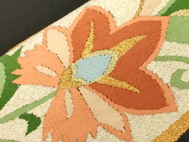 平和屋着物●爪掻き本綴れ 八寸名古屋帯 花絵皿文 黒地 金銀糸 正絹 逸品 CABC8441dy
