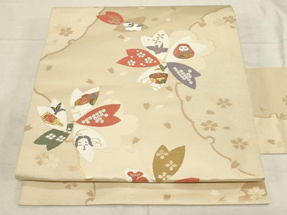平和屋着物●九寸名古屋帯 更紗玩具文 金糸 正絹 逸品 CABC8442dy
