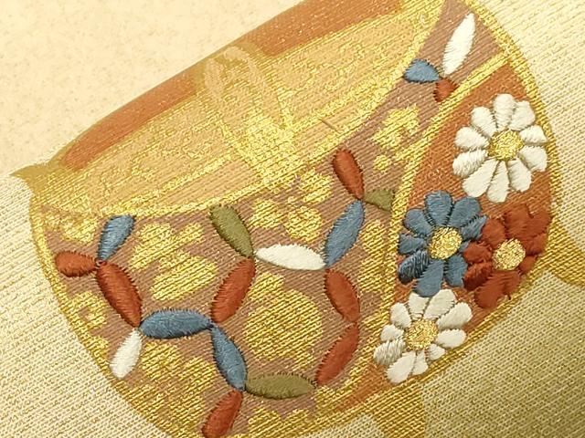 平和屋着物●九寸名古屋帯 刺繍 糸巻き文 金彩 正絹 逸品 CABC8446dy