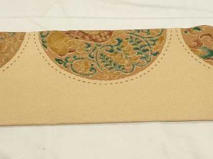 平和屋着物●九寸名古屋帯 花鳥丸文 金彩 鬼しぼ縮緬 正絹 逸品 CABC8448dy