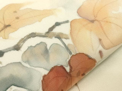 平和屋着物●塩瀬 九寸名古屋帯 作家物 手描き 葡萄蔦の葉文 金彩 正絹 逸品 CABC8450dy