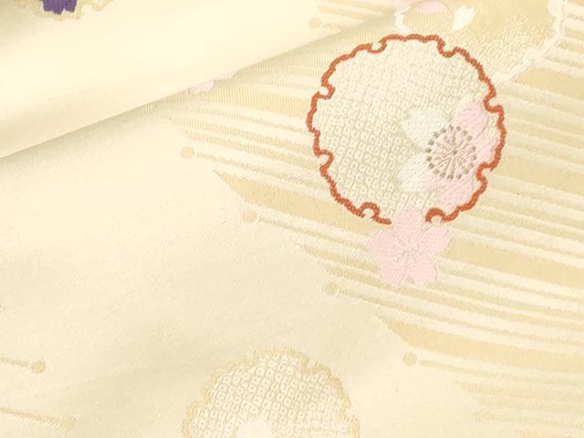 平和屋着物●九寸名古屋帯 唐織 雪輪舞桜文 金糸 正絹 逸品 未使用 CABC8457dy