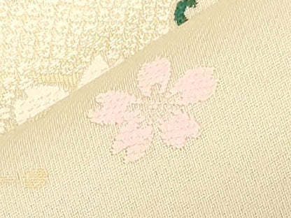 平和屋着物●九寸名古屋帯 唐織 雪輪舞桜文 金糸 正絹 逸品 未使用 CABC8457dy