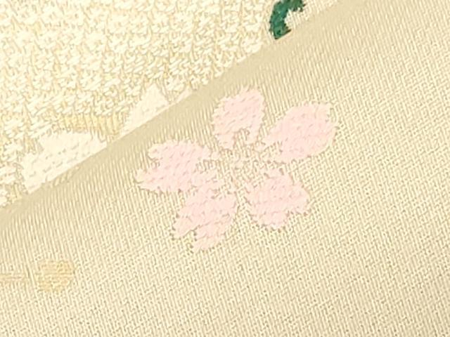 平和屋着物●九寸名古屋帯 唐織 雪輪舞桜文 金糸 正絹 逸品 未使用 CABC8457dy