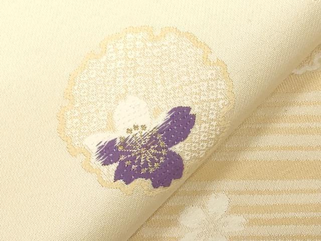 平和屋着物●九寸名古屋帯 唐織 雪輪舞桜文 金糸 正絹 逸品 未使用 CABC8457dy
