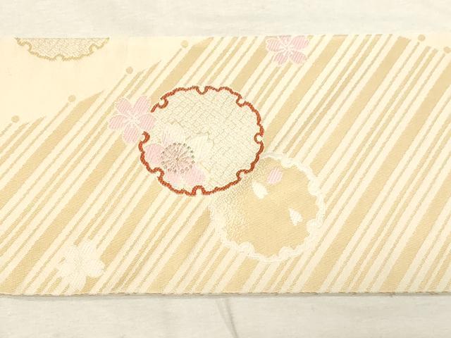 平和屋着物●九寸名古屋帯 唐織 雪輪舞桜文 金糸 正絹 逸品 未使用 CABC8457dy