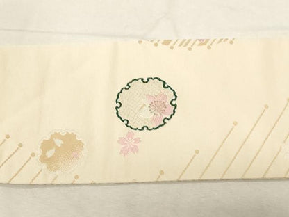 平和屋着物●九寸名古屋帯 唐織 雪輪舞桜文 金糸 正絹 逸品 未使用 CABC8457dy