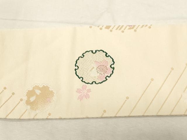 平和屋着物●九寸名古屋帯 唐織 雪輪舞桜文 金糸 正絹 逸品 未使用 CABC8457dy