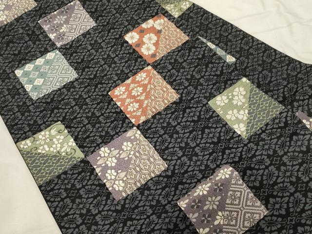 平和屋着物●九寸名古屋帯 色紙花文 黒地 金糸 正絹 逸品 CABC8458dy