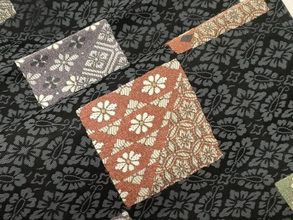 平和屋着物●九寸名古屋帯 色紙花文 黒地 金糸 正絹 逸品 CABC8458dy