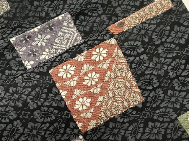 平和屋着物●九寸名古屋帯 色紙花文 黒地 金糸 正絹 逸品 CABC8458dy