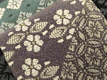 平和屋着物●九寸名古屋帯 色紙花文 黒地 金糸 正絹 逸品 CABC8458dy