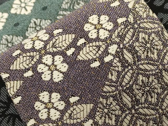 平和屋着物●九寸名古屋帯 色紙花文 黒地 金糸 正絹 逸品 CABC8458dy