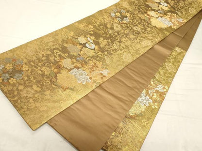 平和屋着物▼六通柄袋帯　更紗蒔絵文様　金銀糸　正絹　逸品　CABC8465dy