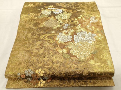 平和屋着物▼六通柄袋帯　更紗蒔絵文様　金銀糸　正絹　逸品　CABC8465dy