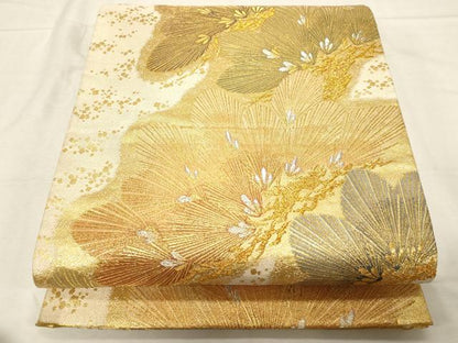 平和屋着物▼六通柄袋帯　松葉文　金銀糸　正絹　逸品　CABC8479dy