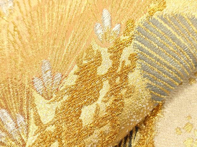 平和屋着物▼六通柄袋帯　松葉文　金銀糸　正絹　逸品　CABC8479dy