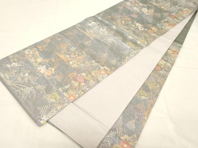 平和屋着物▼六通柄袋帯　きりこ織　金蒔絵　金銀糸　正絹　逸品　CABC8480dy