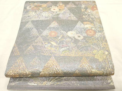平和屋着物▼六通柄袋帯　きりこ織　金蒔絵　金銀糸　正絹　逸品　CABC8480dy