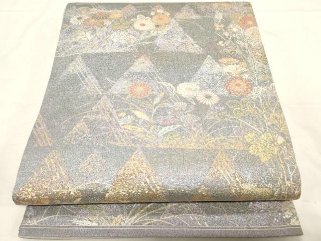 平和屋着物▼六通柄袋帯　きりこ織　金蒔絵　金銀糸　正絹　逸品　CABC8480dy