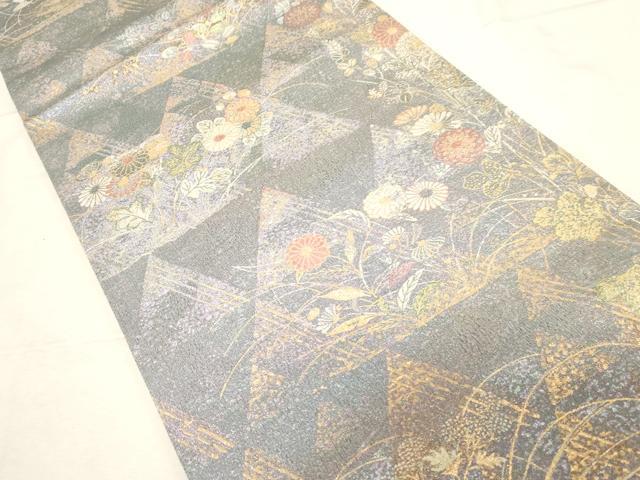 平和屋着物▼六通柄袋帯　きりこ織　金蒔絵　金銀糸　正絹　逸品　CABC8480dy