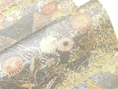 平和屋着物▼六通柄袋帯　きりこ織　金蒔絵　金銀糸　正絹　逸品　CABC8480dy