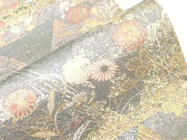 平和屋着物▼六通柄袋帯　きりこ織　金蒔絵　金銀糸　正絹　逸品　CABC8480dy