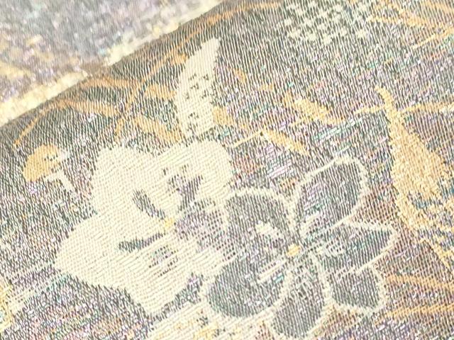 平和屋着物▼六通柄袋帯　きりこ織　金蒔絵　金銀糸　正絹　逸品　CABC8480dy
