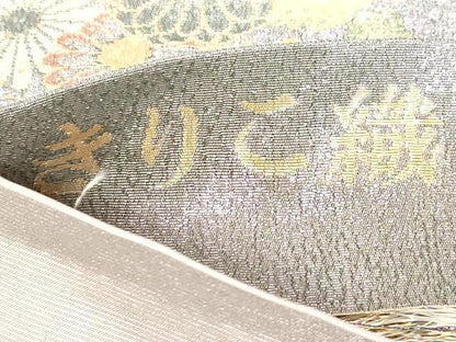 平和屋着物▼六通柄袋帯　きりこ織　金蒔絵　金銀糸　正絹　逸品　CABC8480dy